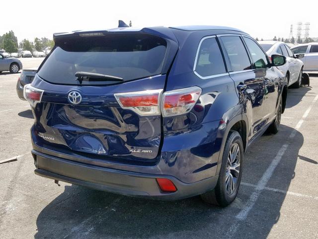 5TDJKRFH4GS235816 - 2016 TOYOTA HIGHLANDER BLUE photo 4