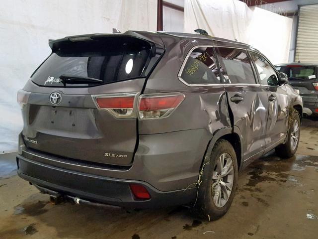 5TDJKRFH6FS135070 - 2015 TOYOTA HIGHLANDER GRAY photo 4