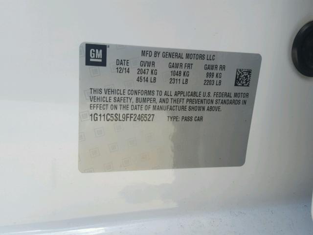 1G11C5SL9FF246527 - 2015 CHEVROLET MALIBU 1LT 白色 照片 10