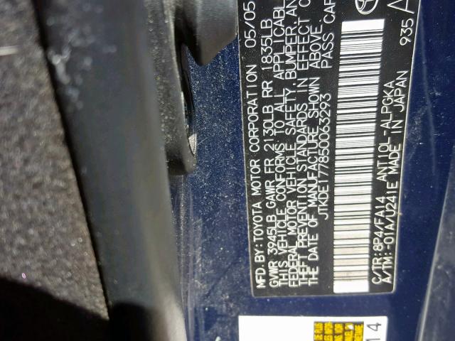 JTKDE177850063293 - 2005 TOYOTA SCION TC ლურჯი ფოტო 10