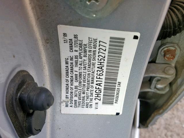 2HGFA1F63AH527277 - 2010 HONDA CIVIC LX-S فضي صورة 10