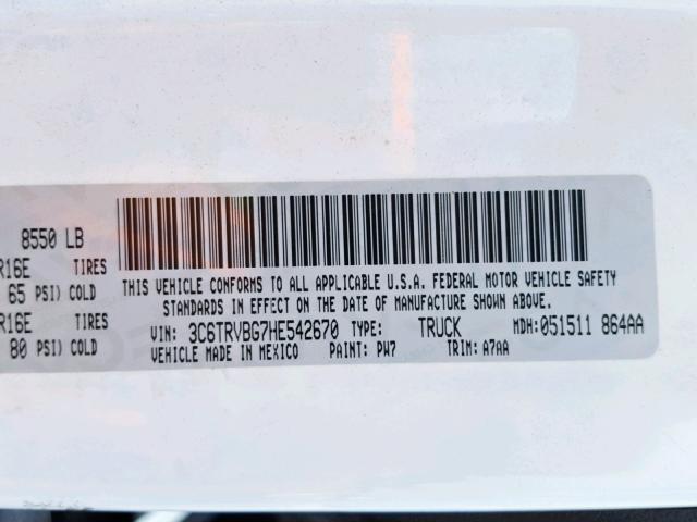 3C6TRVBG7HE542670 - 2017 RAM PROMASTER 白色 照片 10