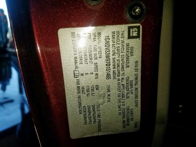 1GNDV33W97D151465 - 2007 CHEVROLET UPLANDER L 栗色 照片 10