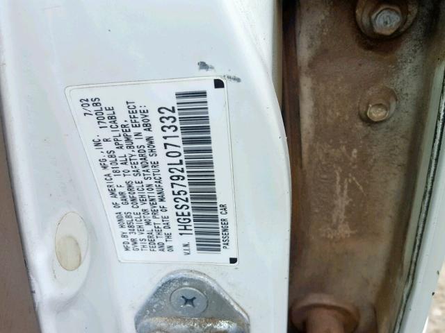 1HGES25792L071332 - 2002 HONDA CIVIC EX GRAY photo 10