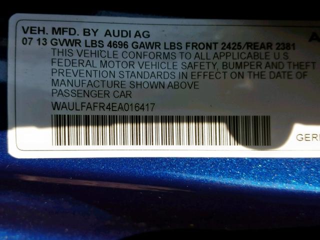 WAULFAFR4EA016417 - 2014 AUDI A5 PREMIUM BLUE photo 10