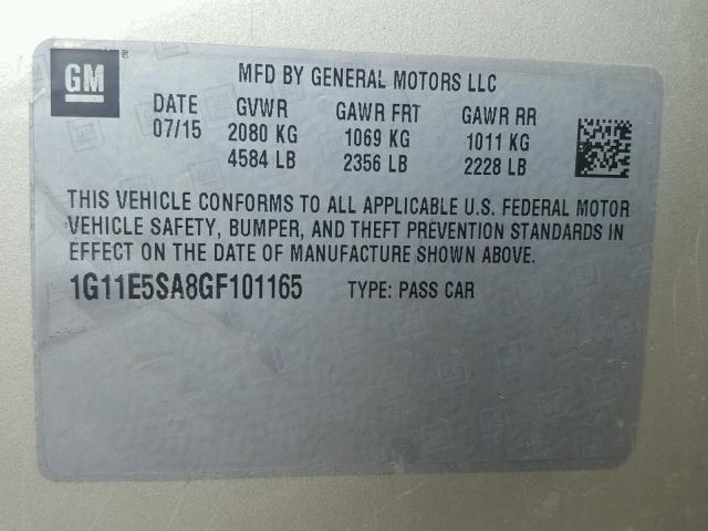 1G11E5SA8GF101165 - 2016 CHEVROLET MALIBU LIM 米色 照片 10