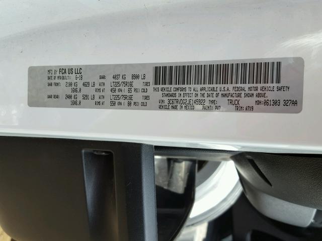 3C6TRVDG2JE145922 - 2018 RAM PROMASTER 白色 照片 10