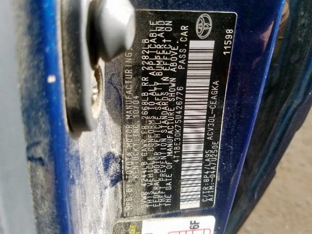 4T1BE30K75U426776 - 2005 TOYOTA CAMRY LE BLUE photo 10