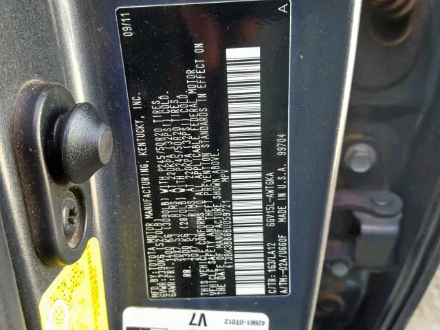 4T3BK3BB8BU059721 - 2011 TOYOTA VENZA GRAY photo 10