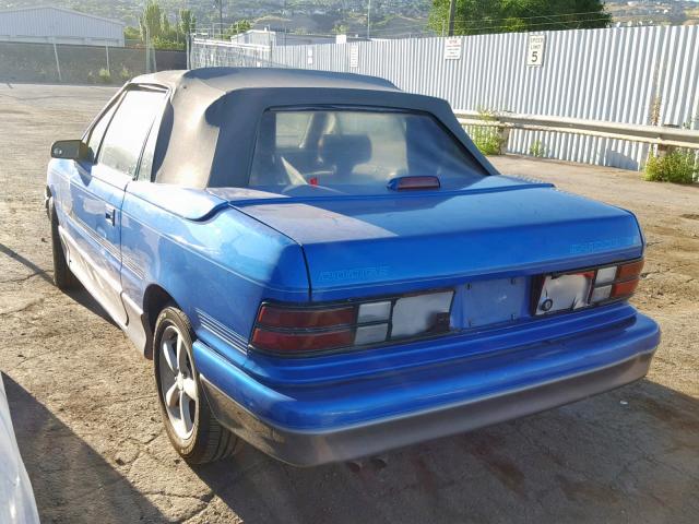 3B3XP6532PT582178 - 1993 DODGE SHADOW ES BLUE photo 3