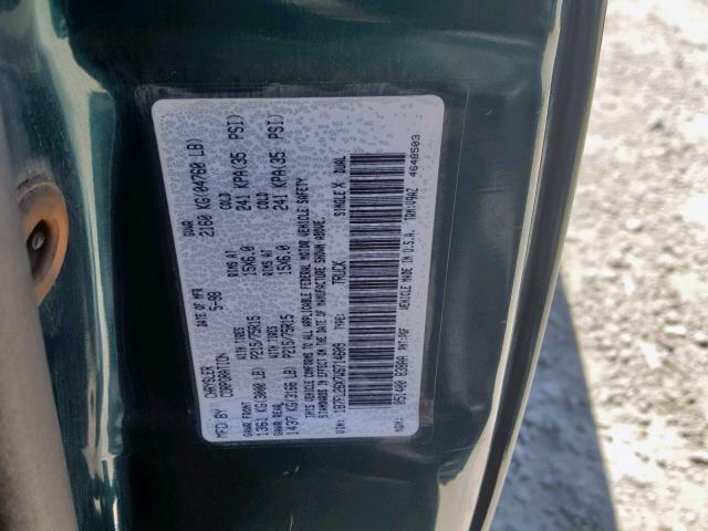 1B7FL26X7WS714609 - 1998 DODGE DAKOTA GREEN photo 10