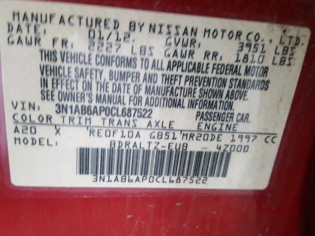 3N1AB6AP0CL687522 - 2012 NISSAN SENTRA 2.0 RED photo 10