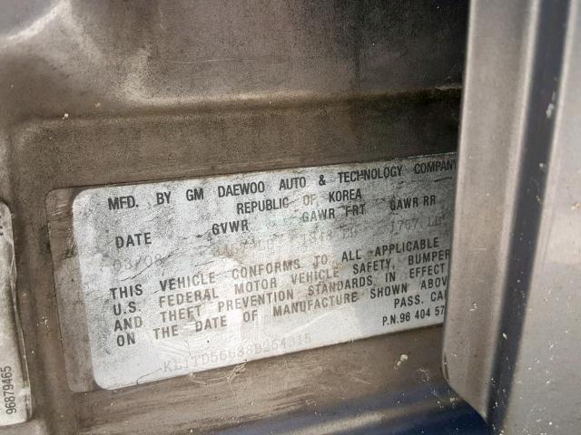 KL1TD56688B254315 - 2008 CHEVROLET AVEO BASE Сұр фото 10