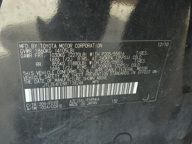 JTLZE4FE8B1138244 - 2011 TOYOTA SCION XB Қара фото 10