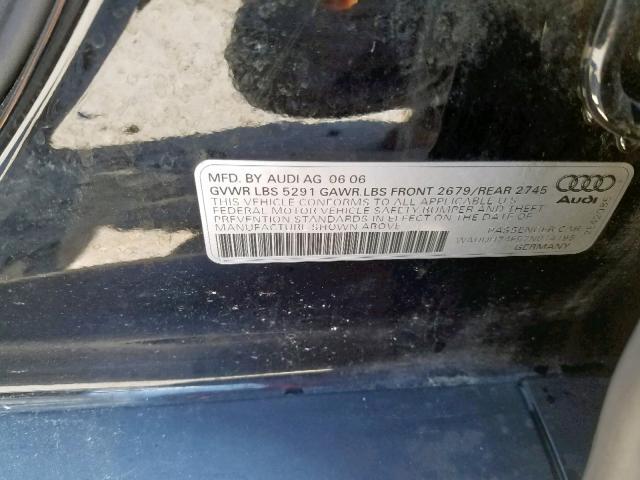 WAUDH74F57N014195 - 2007 AUDI A6 3.2 QUA BLACK photo 10