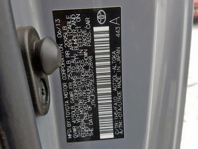 JTKJF5C75E3072898 - 2014 TOYOTA SCION TC ნაცრისფერი ფოტო 10