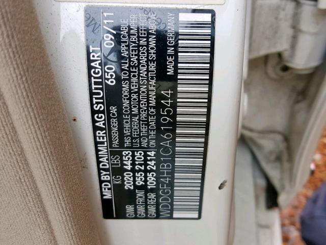 WDDGF4HB1CA619544 - 2012 MERCEDES-BENZ C 250 WHITE photo 10