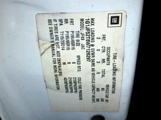 1G1JF52T8W7126297 - 1998 CHEVROLET CAVALIER L WHITE photo 10