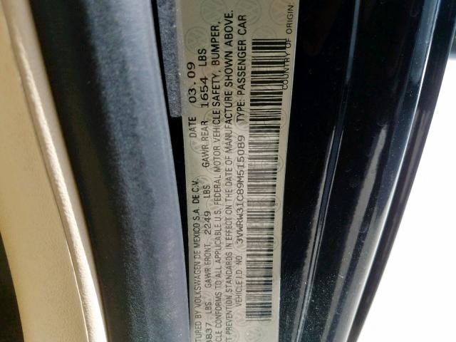 3VWRW31C89M515089 - 2009 VOLKSWAGEN NEW BEETLE შავი ფოტო 10