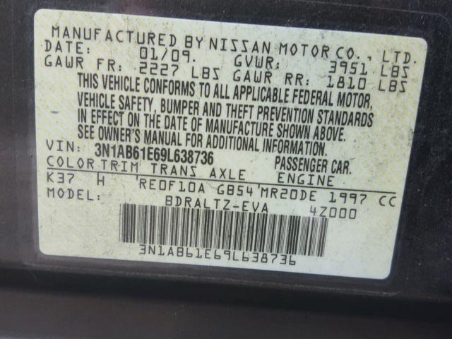 3N1AB61E69L638736 - 2009 NISSAN SENTRA 2.0 GRAY photo 10