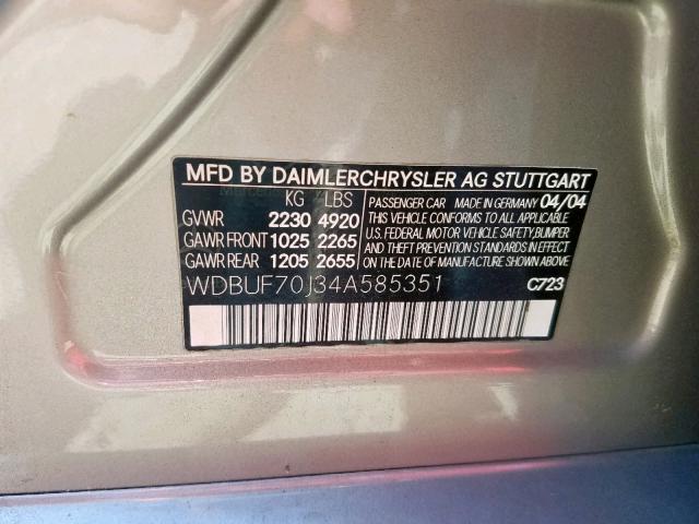 WDBUF70J34A585351 - 2004 MERCEDES-BENZ E 500 TAN photo 10