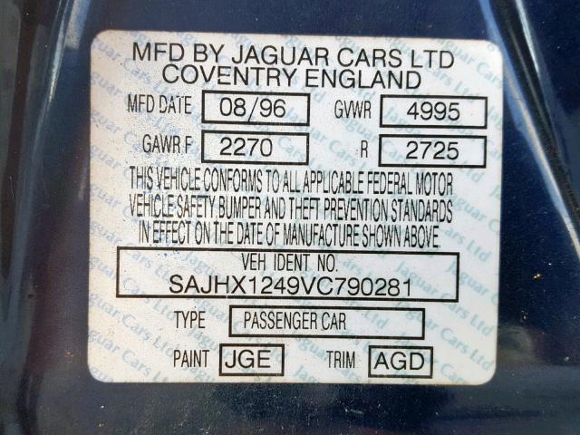 SAJHX1249VC790281 - 1997 JAGUAR XJ6 BLUE photo 10