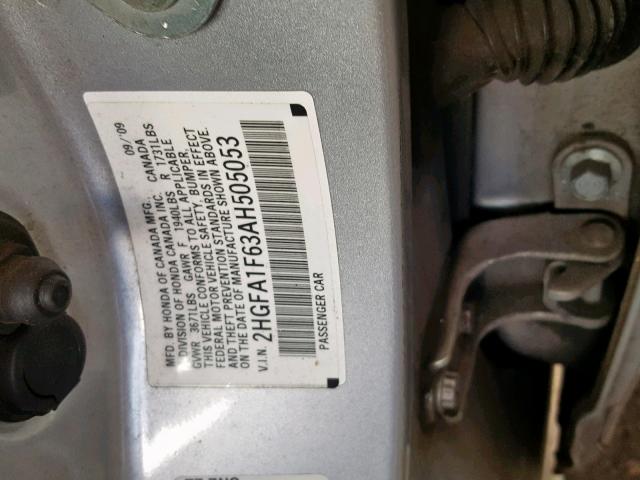 2HGFA1F63AH505053 - 2010 HONDA CIVIC LX-S Gümüş foto 10