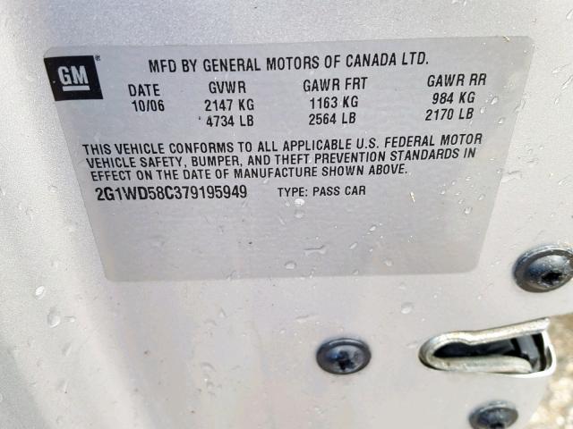 2G1WD58C379195949 - 2007 CHEVROLET IMPALA SUP Gümüş foto 10