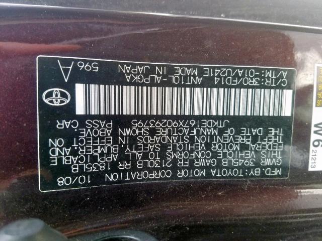 JTKDE167X90293795 - 2009 TOYOTA SCION TC იასამნისფერი ფოტო 10