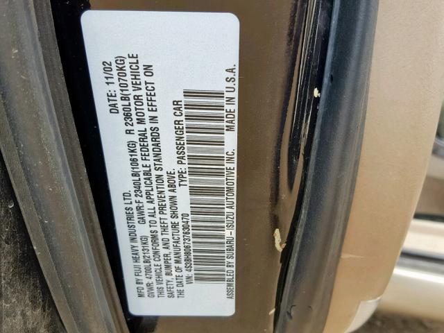 4S3BH806737630470 - 2003 SUBARU LEGACY OUT BLACK photo 10