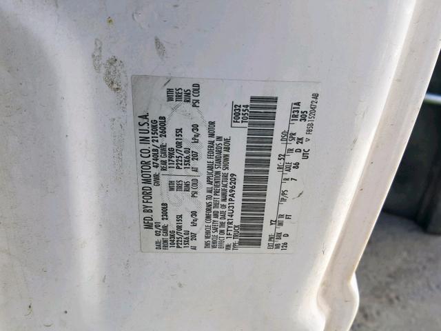 1FTYR14U31PA96209 - 2001 FORD RANGER SUP WHITE photo 10