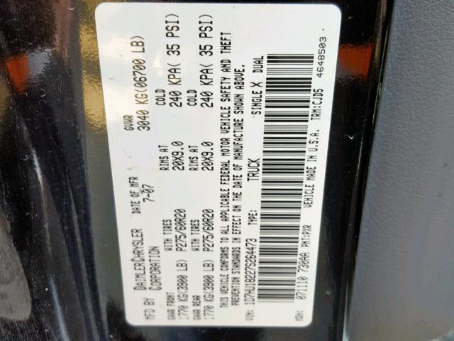 1D7HU18227S264473 - 2007 DODGE RAM 1500 S BLACK photo 10