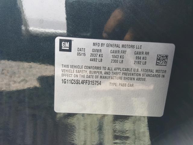 1G11C5SL4FF315754 - 2015 CHEVROLET MALIBU 1LT BLACK photo 10
