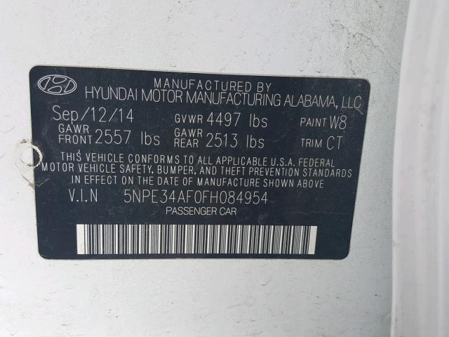 5NPE34AF0FH084954 - 2015 HYUNDAI SONATA SPO WHITE photo 10