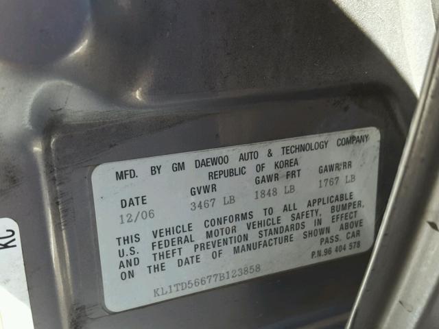 KL1TD56677B123858 - 2007 CHEVROLET AVEO BASE Сұр фото 10