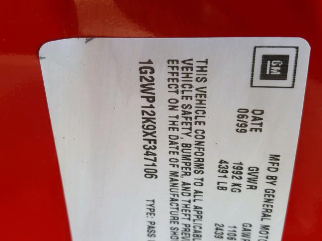 1G2WP12K9XF347106 - 1999 PONTIAC GRAND PRIX RED photo 10