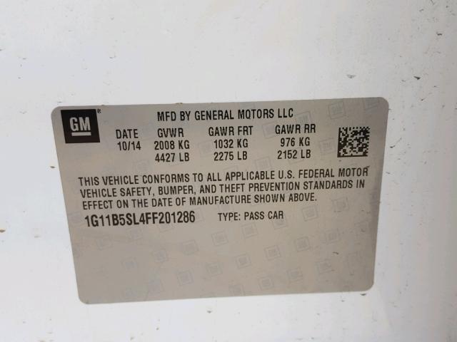 1G11B5SL4FF201286 - 2015 CHEVROLET MALIBU LS 白色 照片 10