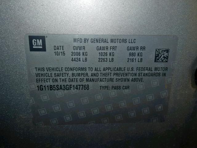 1G11B5SA3GF147768 - 2016 CHEVROLET MALIBU LIM 银色 照片 10