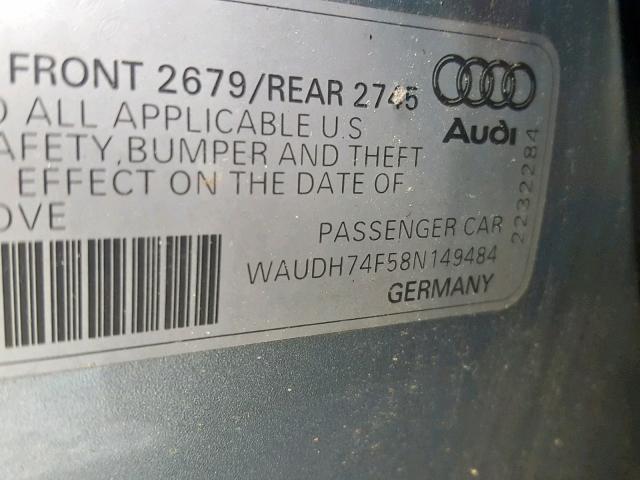 WAUDH74F58N149484 - 2008 AUDI A6 3.2 QUA SILVER photo 10