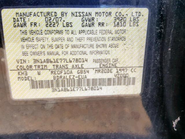 3N1AB61E77L678014 - 2007 NISSAN SENTRA 2.0 BLACK photo 10