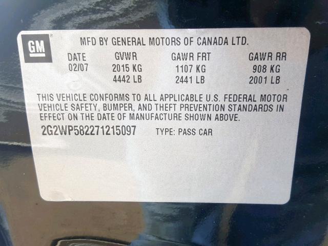 2G2WP582271215097 - 2007 PONTIAC GRAND PRIX BLACK photo 10