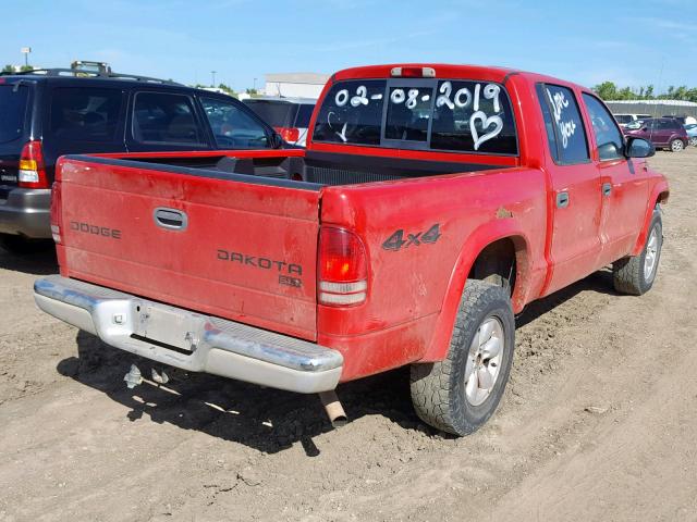 1D7HG48N44S603667 - 2004 DODGE DAKOTA QUA RED photo 4