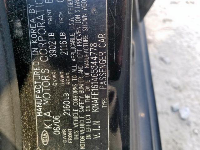 KNAFE161465344778 - 2006 KIA SPECTRA5 BLACK photo 10