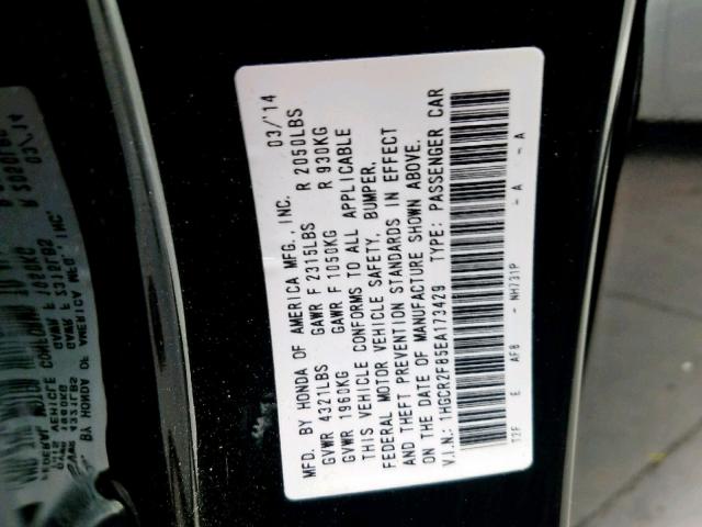 1HGCR2F85EA173429 - 2014 HONDA ACCORD EXL BLACK photo 10