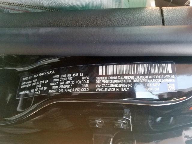 ZACCJBAB3JPH59145 - 2018 JEEP RENEGADE S BLACK photo 10