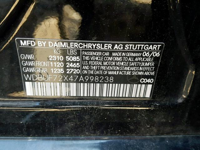 WDBUF72X47A998238 - 2007 MERCEDES-BENZ E 550 BLACK photo 10