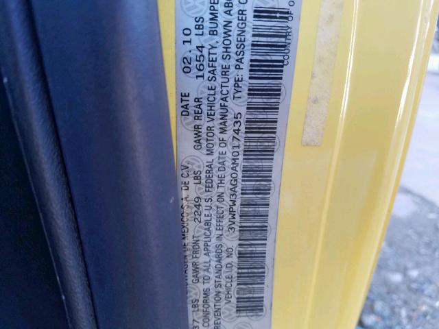 3VWPW3AG0AM017435 - 2010 VOLKSWAGEN NEW BEETLE ყვითელი ფოტო 10