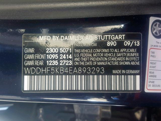 WDDHF5KB4EA893293 - 2014 MERCEDES-BENZ E 350 BLACK photo 10