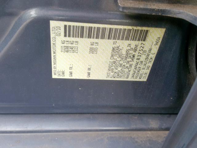 1N4AA5AP4AC837527 - 2010 NISSAN MAXIMA S GRAY photo 10