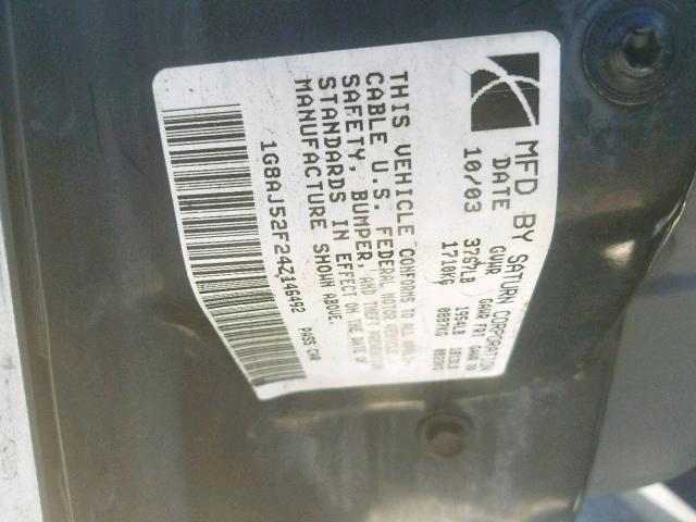 1G8AJ52F24Z146492 - 2004 SATURN ION LEVEL GRAY photo 10